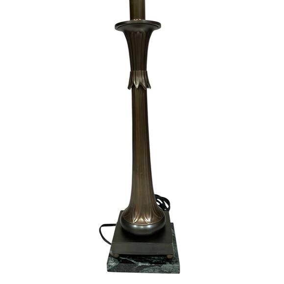 Vintage Wildwood Table Lamp Antique Brass Green Marble Fluted Art Deco Revival - Picture 3 of 15